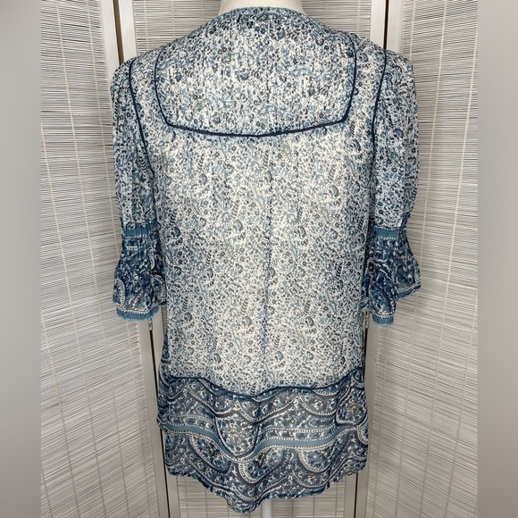 Sea New York Blue Floral Tassel Tie Blouse Size 0 - Picture 4 of 10